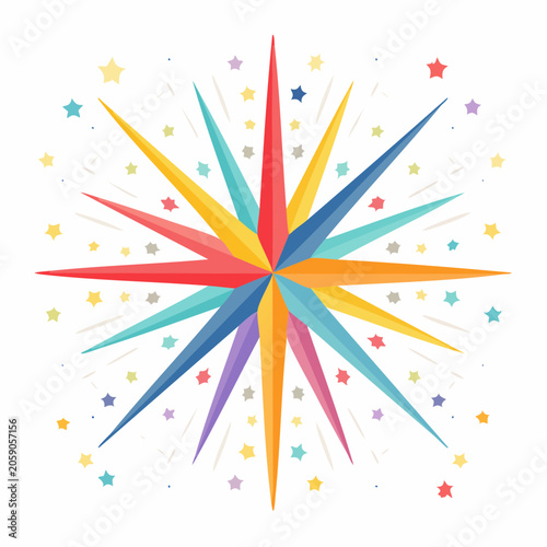 Colorful Starburst with Scattered Stars