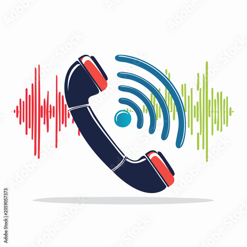 Phone handset with sound waves and audio waveform