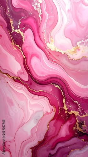 A swirling mix of pink hues with gold accents on a white background