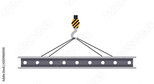 Fotografie Flat vector illustration of an industrial metal I-beam girder being lifted by a crane hook isolated on white