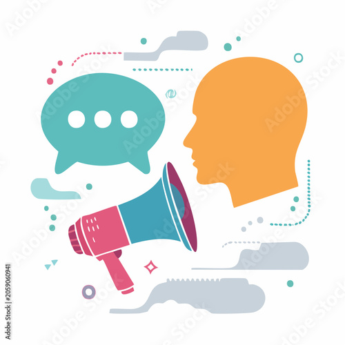 Megaphone and Speech Bubble Icon Representing Communication and Announcement