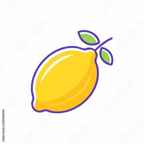 Stylized Lemon Icon with Leaves
