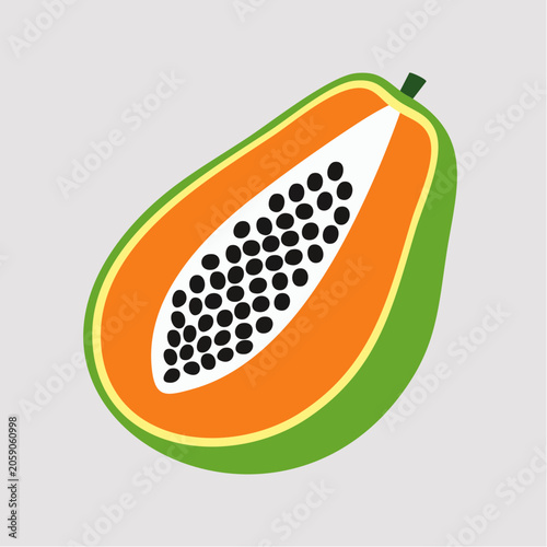 Stylized illustration of a halved papaya fruit