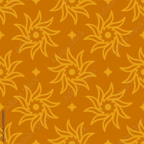 Vector seamless pattern of sun and stars in retro style. Vintage abstract sun pattern.