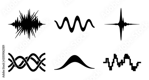 Bild auf Leinwand Diverse Sound Waveforms, Audio Signal Graphics, Abstract Sound Patterns, Vector