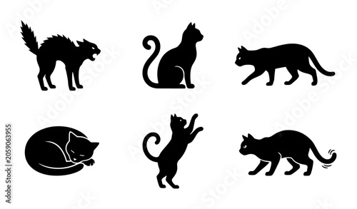 Canvastavla Black Cat Silhouettes Vector Set: Feline Poses, Domestic Animals, Pet Icons, Hal
