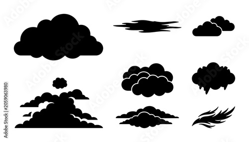 Tableau sur toile Diverse Black Cloud Silhouettes Collection, Vector Icons for Weather, Sky, and A