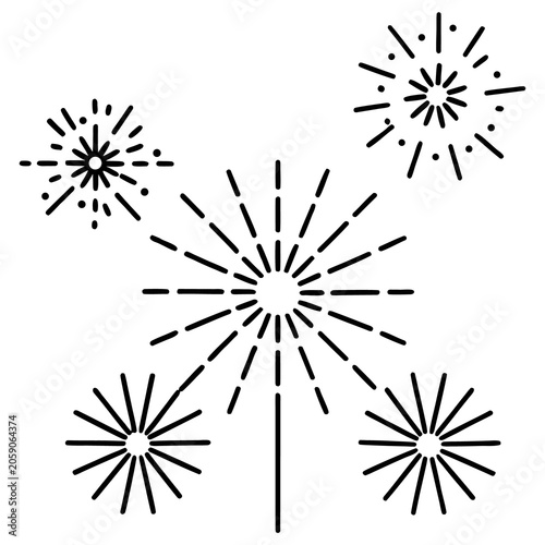 Festive fireworks display line art set for party design and decoration.