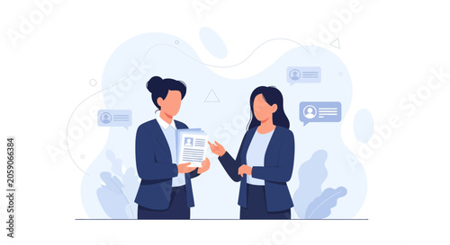 Businesswomen Discussing Documents and Communication in Modern Office Setting