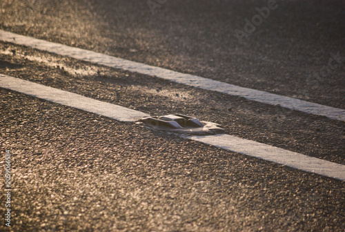 Cats Eye Located on solid white line indicating the centre of a carriageway where overtaking is forbidden.