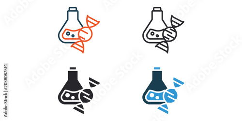 biology icons outline and Flat Style,transparent background