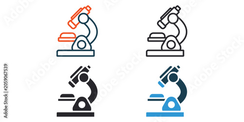 microscope icons outline and Flat Style,transparent background