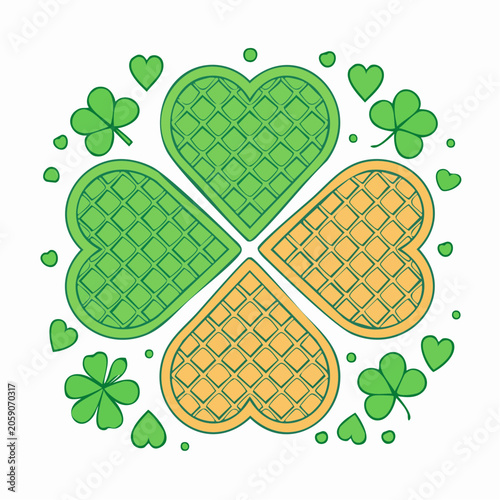 Heart-Shaped Waffles Forming a Clover