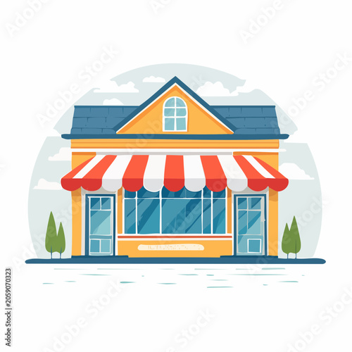 Illustration of a charming storefront with a striped awning
