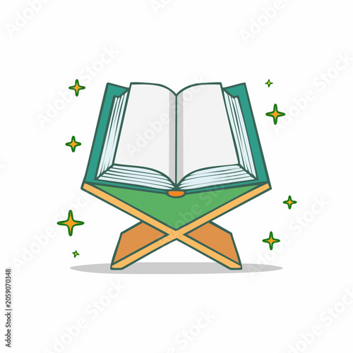 Open Quran on a Rehal Stand with Sparkles