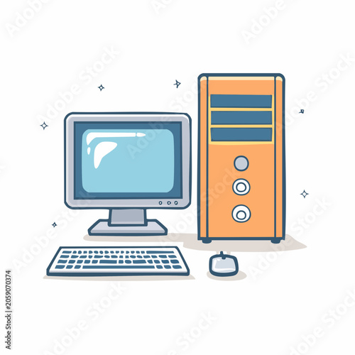 Retro Desktop Computer Set Illustration