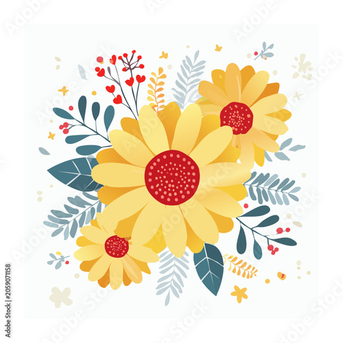 Colorful Sunflower Bouquet Illustration