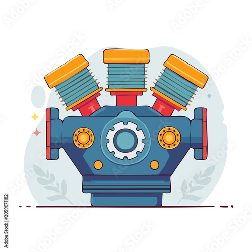 Flat Design Car Engine Illustration