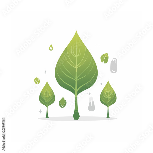 Flat design green leaf with nature elements