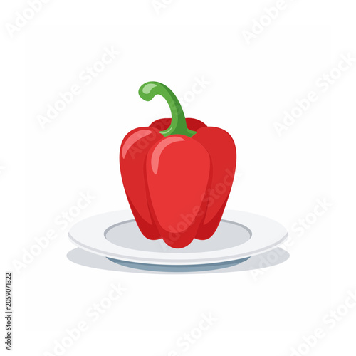 Red Bell Pepper on White Plate Illustration