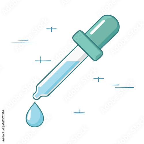 Teal dropper with liquid in flat design
