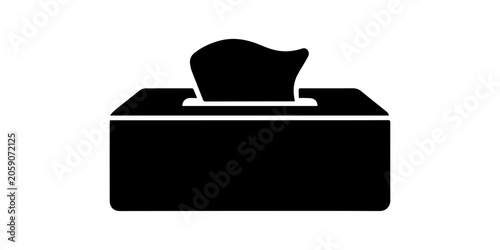 A set of two black silhouette tissue boxes, one with a tissue protruding from the opening and one with the lid closed. This vector graphic is ideal for designs related to health, hygiene, and home car