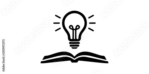 Canvastavla light blub above open book silhouette open book with lamp idea School education concept, black silhouette light bulb above open book