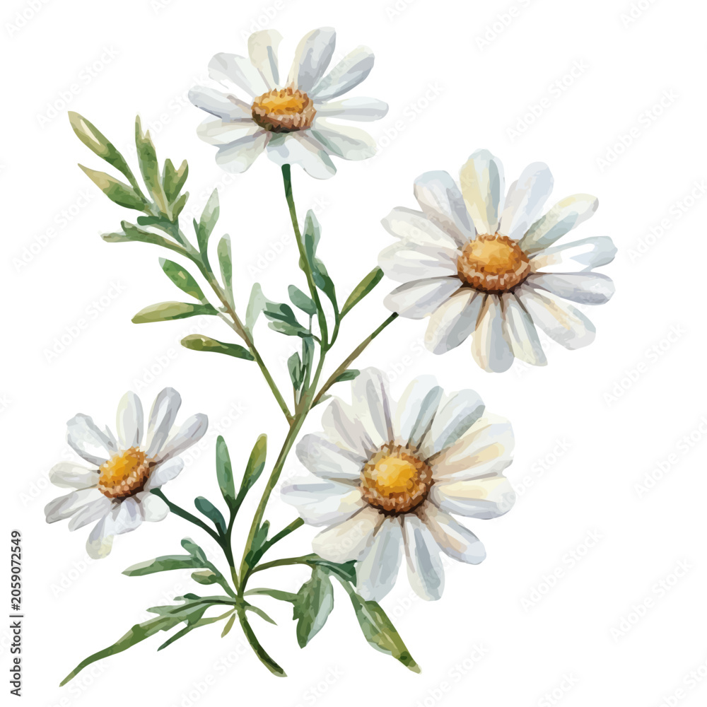 Fototapeta premium watercolor of Daisy Branch graphic, isolated on a white background.