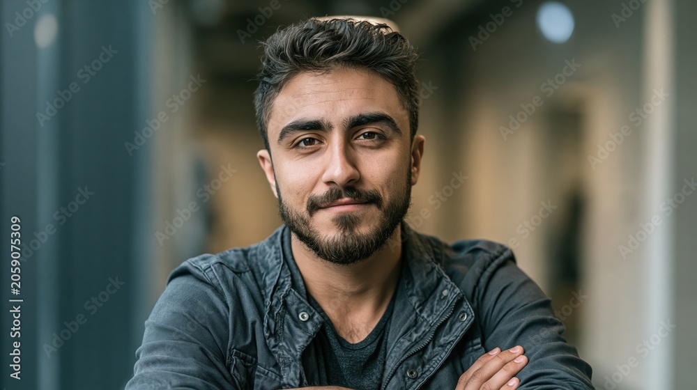 Obraz premium Neurodiversity Workplace Young Kurdish Man In Soft Light