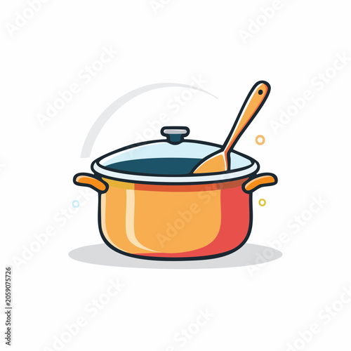 Cartoon Pot with Spoon Illustration