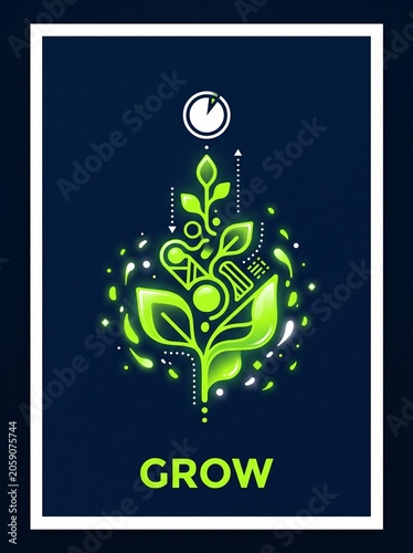 Green plant grows rapidly with leaves and roots in a dark background