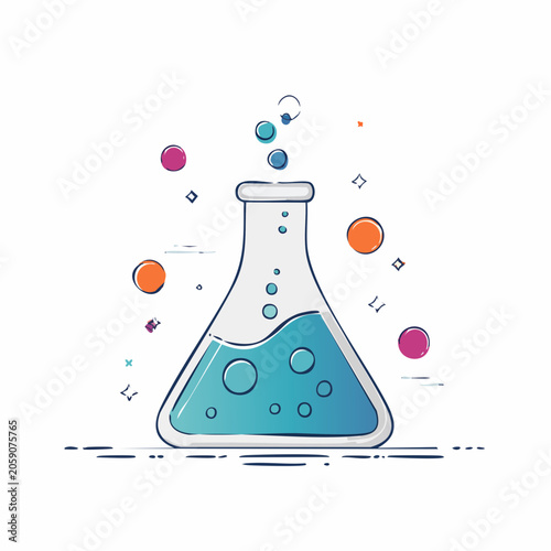 Flat Design Erlenmeyer Flask with Bubbles