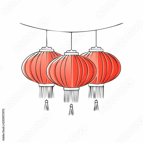 Three Red Chinese Lanterns Hanging