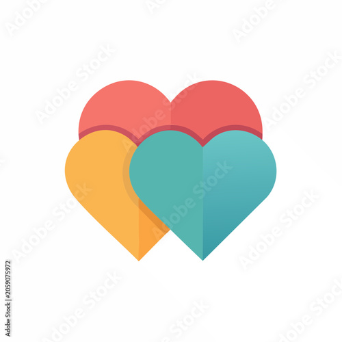 Three Interlocking Hearts in Flat Design