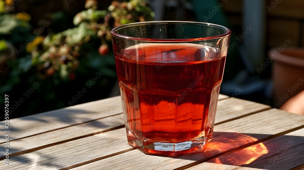 Fototapeta premium A vibrant glass of grape juice is bathed in a warm energizing afternoon glow
