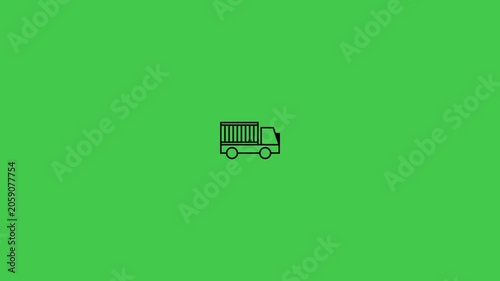 shopping transportation icon animation on green screen background, gift box, container, cargo delivery truck, vessel and aeroplane 