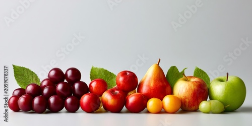 Fresh fruit assortment with apples, plums, pears, and physalis