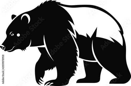 A black bear walks through forest landscape with trees and wildlife creatures.