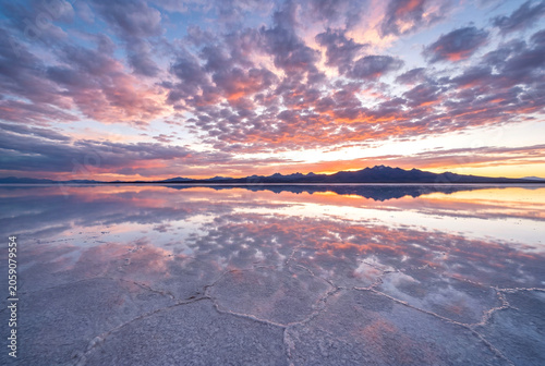 Vast Salt Flats with Perfect Sky Reflection at Summer Dusk