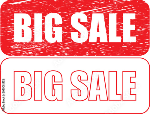 Big sale signs in red and white colors isolated on white background