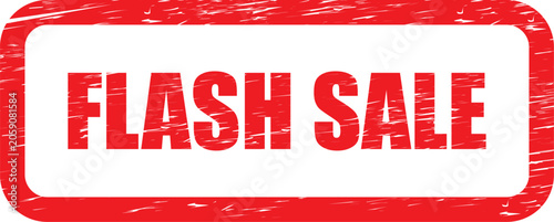 Red flash sale sign with distressed texture on white background