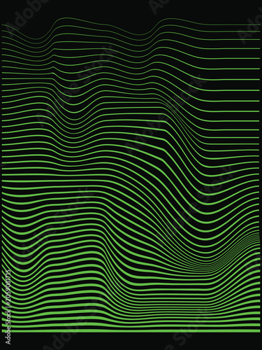 Green wavy lines on a black background with a gradient effect