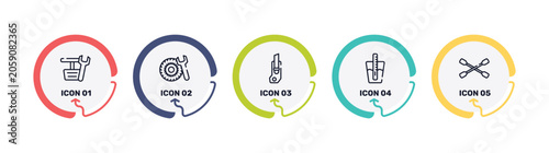 Foto car repair outline icon set featuring pedals, tyre, carpenter cutter, tester icons