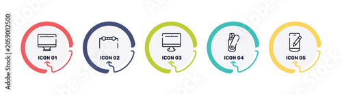 Canvastavla responsive web outline icon set featuring monitors, resistance, pc equipment, flash card icons