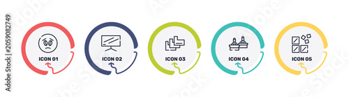 Tableau sur toile computer and media outline icon set featuring frown emot, flatscreen tv, index folder, computer workers group icons