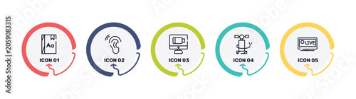 Fotografie television outline icon set featuring dictionary, hear, videocall, air pump icons