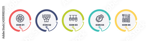 Foto car parts outline icon set featuring car hubcap, car manifold, pedal, parking light icons