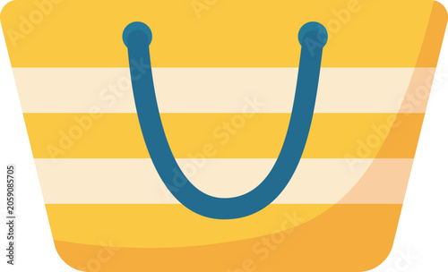 Bright Yellow Striped Bag With Blue Handles for Shopping and Carrying Items