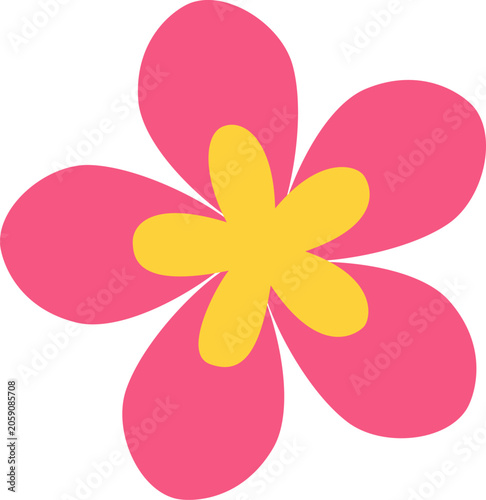 Bright Pink Flower With Yellow Center on White Background