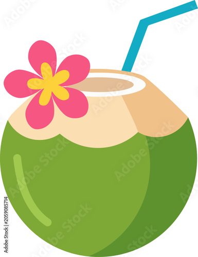 Coconut Drink With a Flower and a Straw on a Simple Background